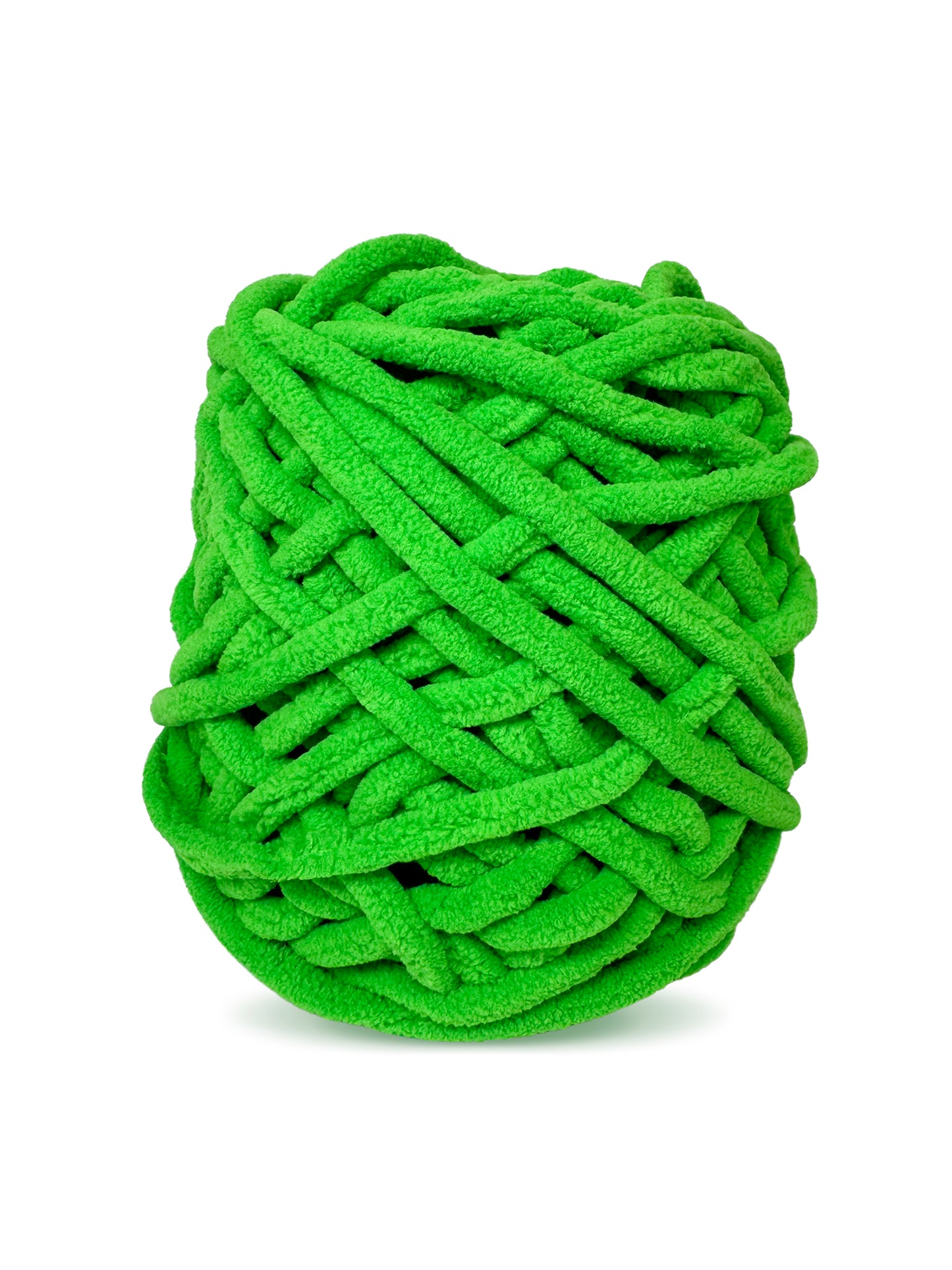Close-up of Craftytop Green Spring Touch, a fresh green chenille yarn skein, highlighting its soft texture and plush fibers