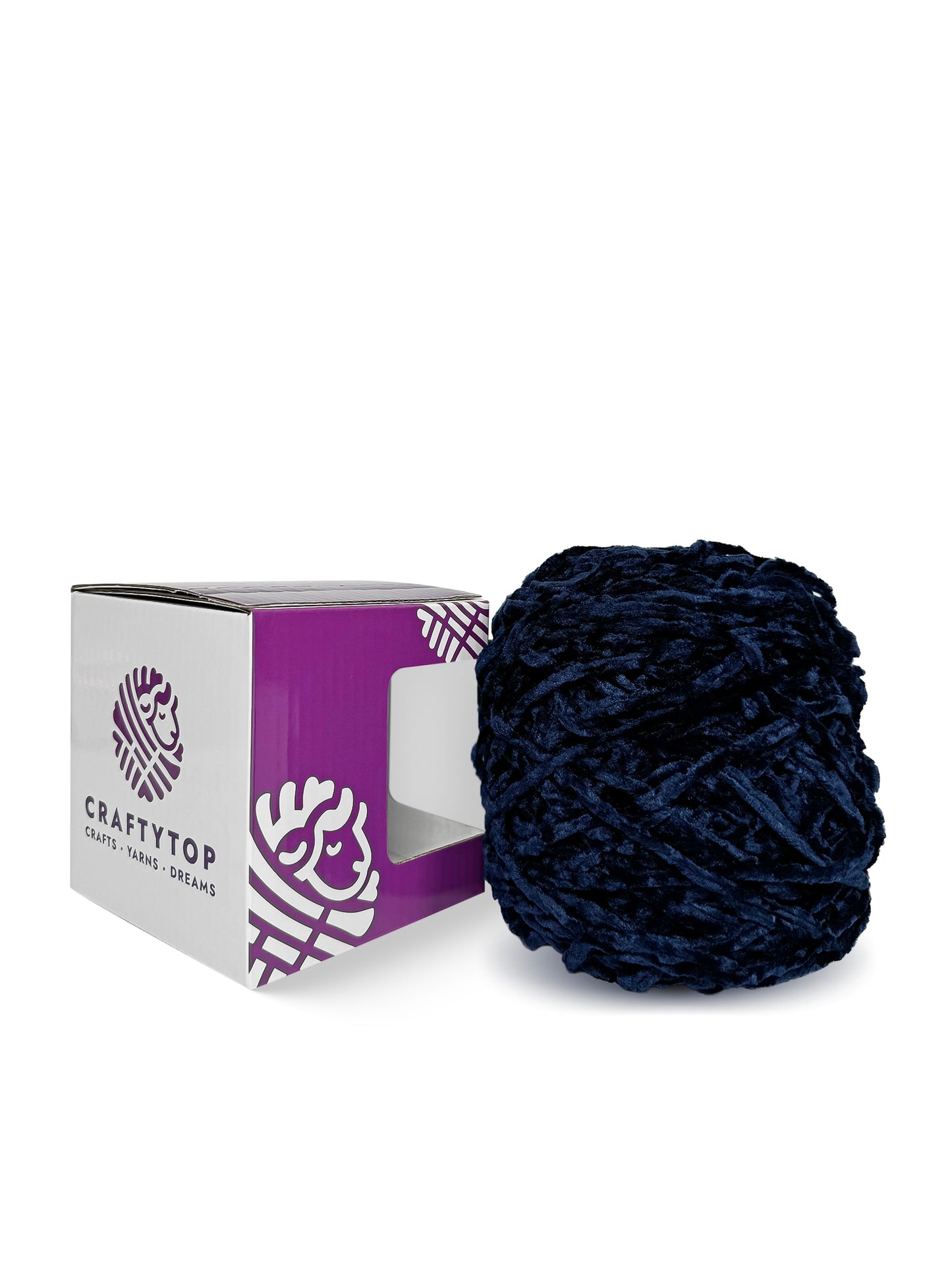 Angled view of soft worsted velvet yarn – Starless Night Sky