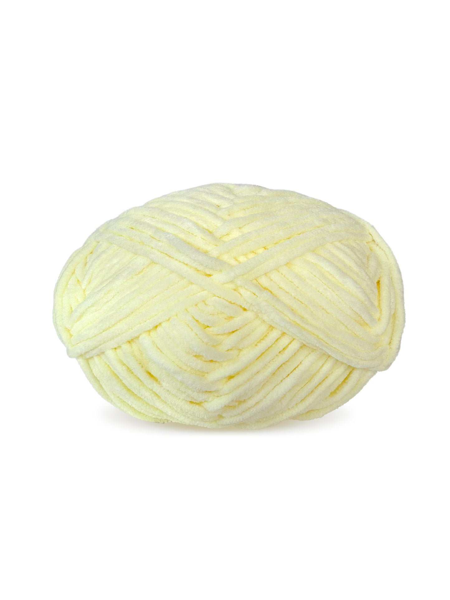 Close-up of the Craftytop velvet yarn in Honeycomb Bloom color, showcasing its luxurious and plush light yellow texture