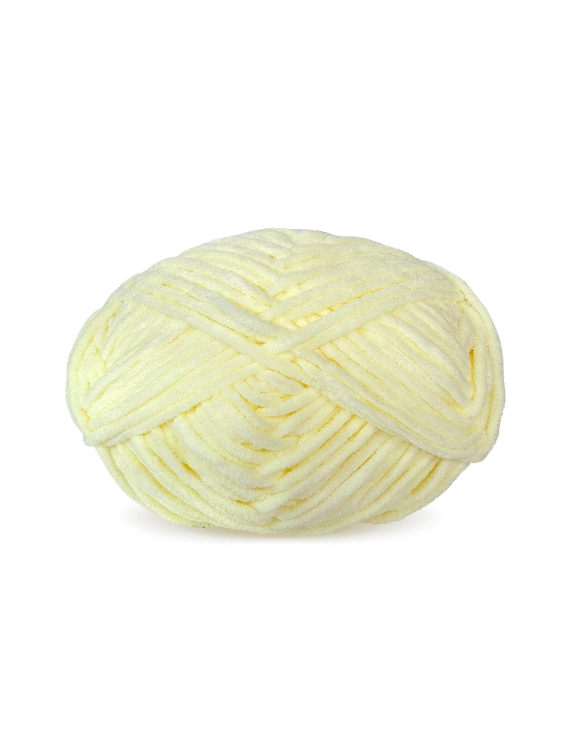 Close-up of the Craftytop velvet yarn in Honeycomb Bloom color, showcasing its luxurious and plush light yellow texture