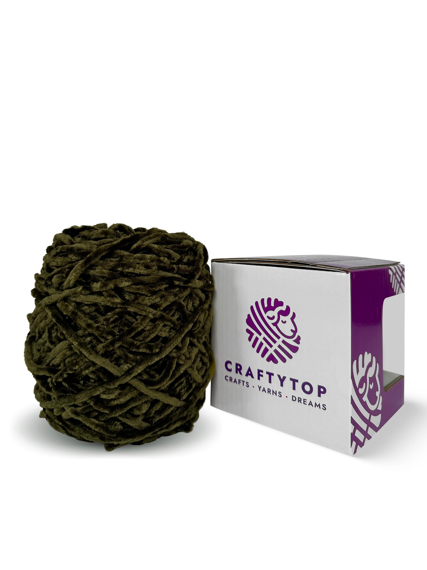 Craftytop yarn box with Saturn Rings green velvet yarn skein