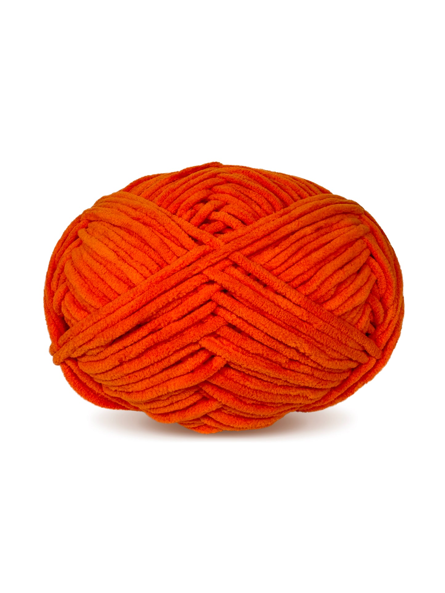 Close-up of the Craftytop velvet yarn in Pumpkin Patch color, showcasing its luxurious and plush orange texture