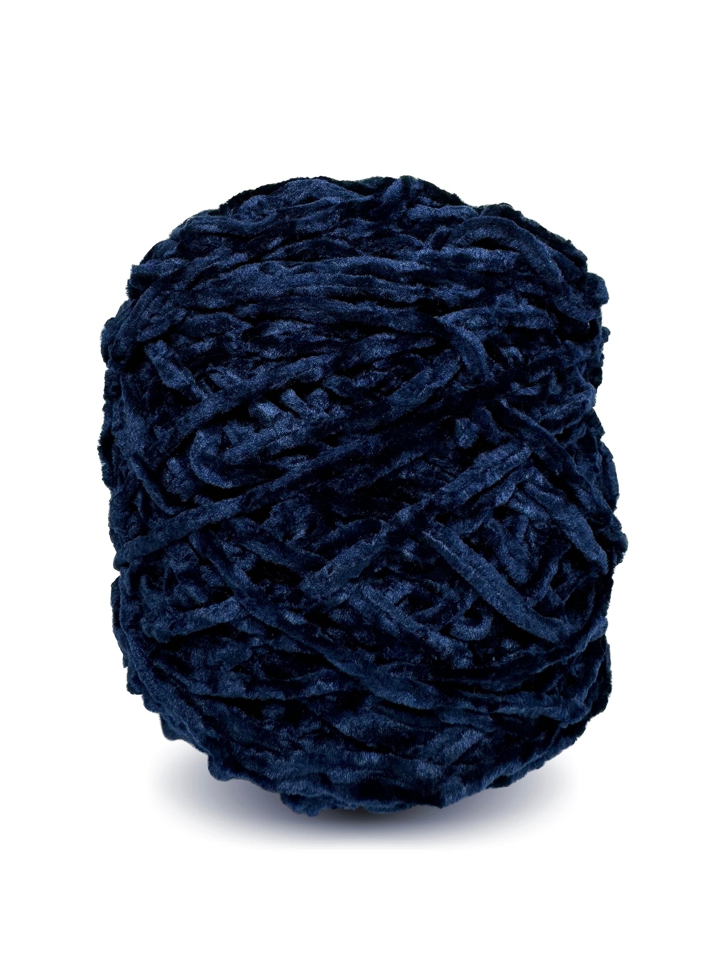 Side view of dark navy blue velvet yarn skein – Starless Night Sky