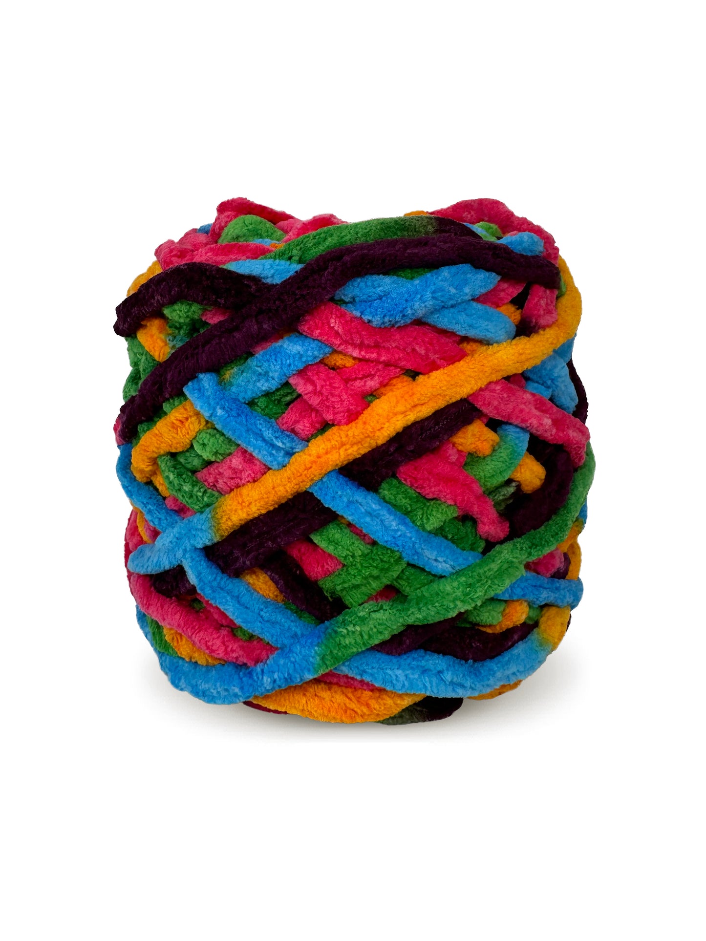 Close-up of Craftytop Sunrise Temptation, a multicolor chenille yarn skein, highlighting its soft texture and plush fibers