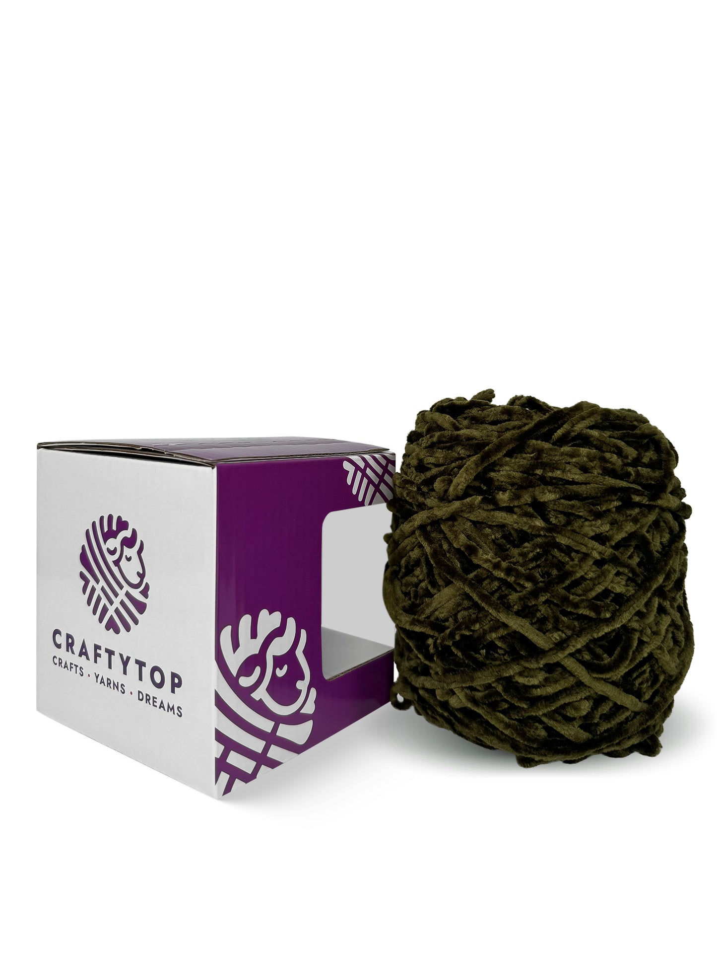 Soft medium weight velvet yarn in dark olive tone – Saturn Rings