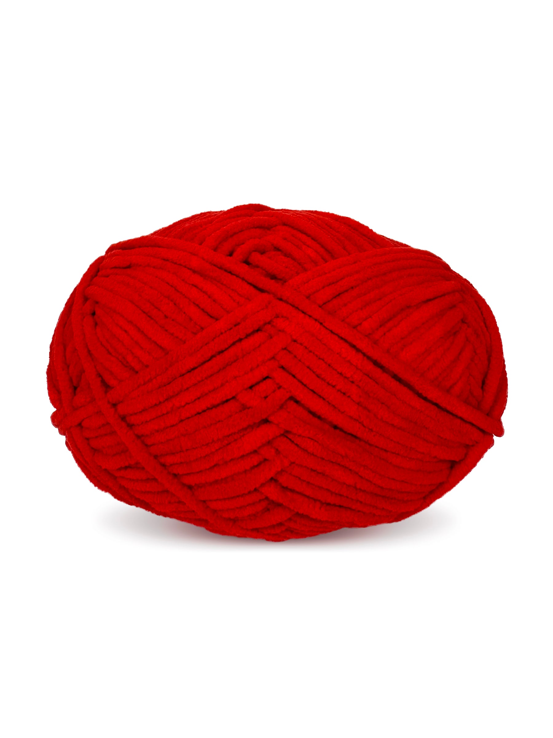 Close-up of the Craftytop velvet yarn in Cranberry Red color, showcasing its luxurious and plush bright red texture