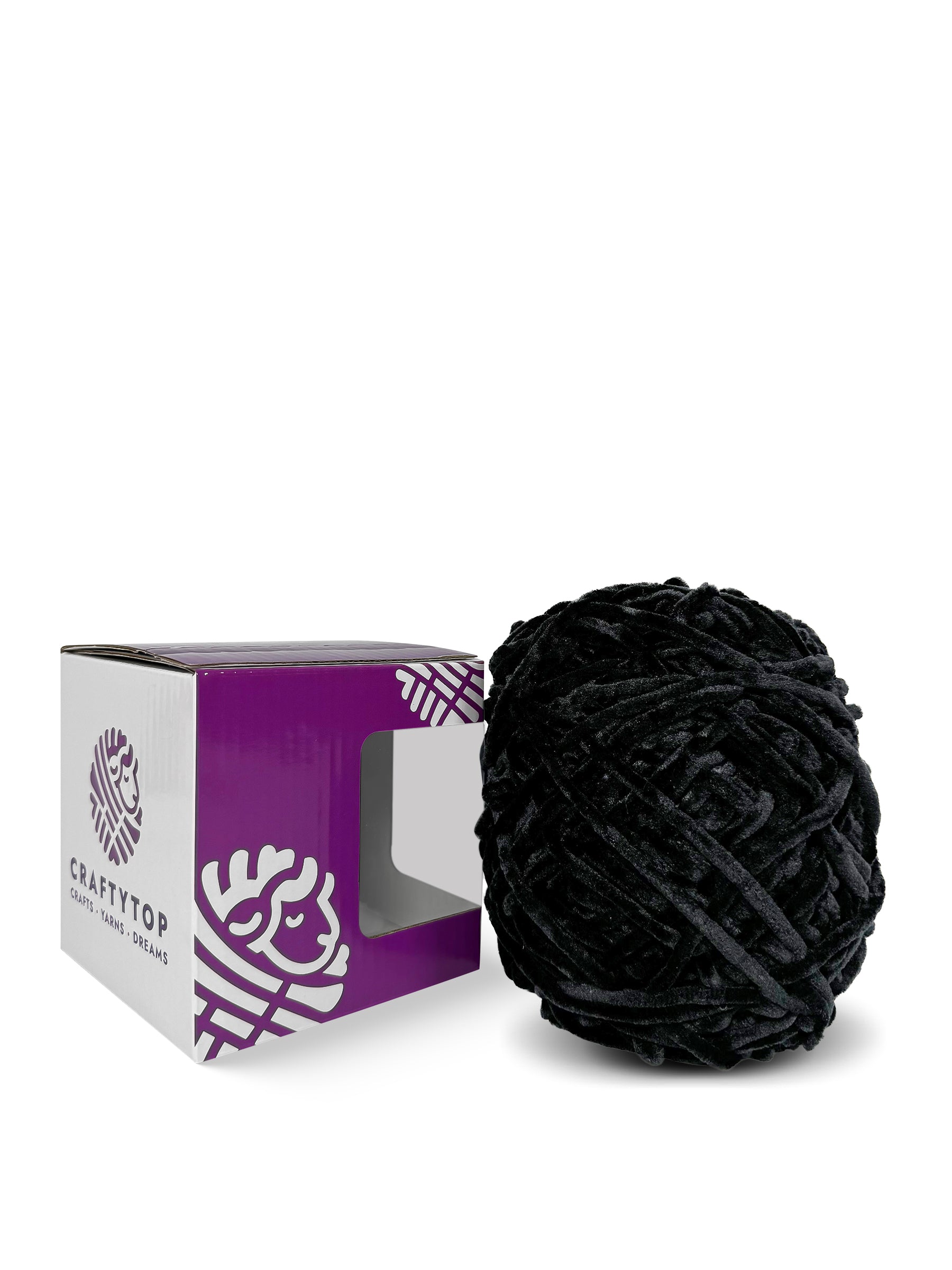 Craftytop logo on soft black yarn – Quantum Black
