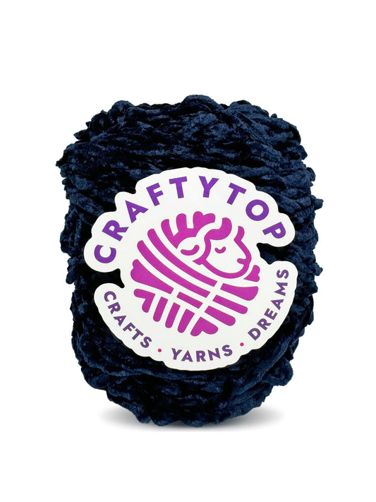 Craftytop logo on soft navy blue yarn skein – Starless Night Sky