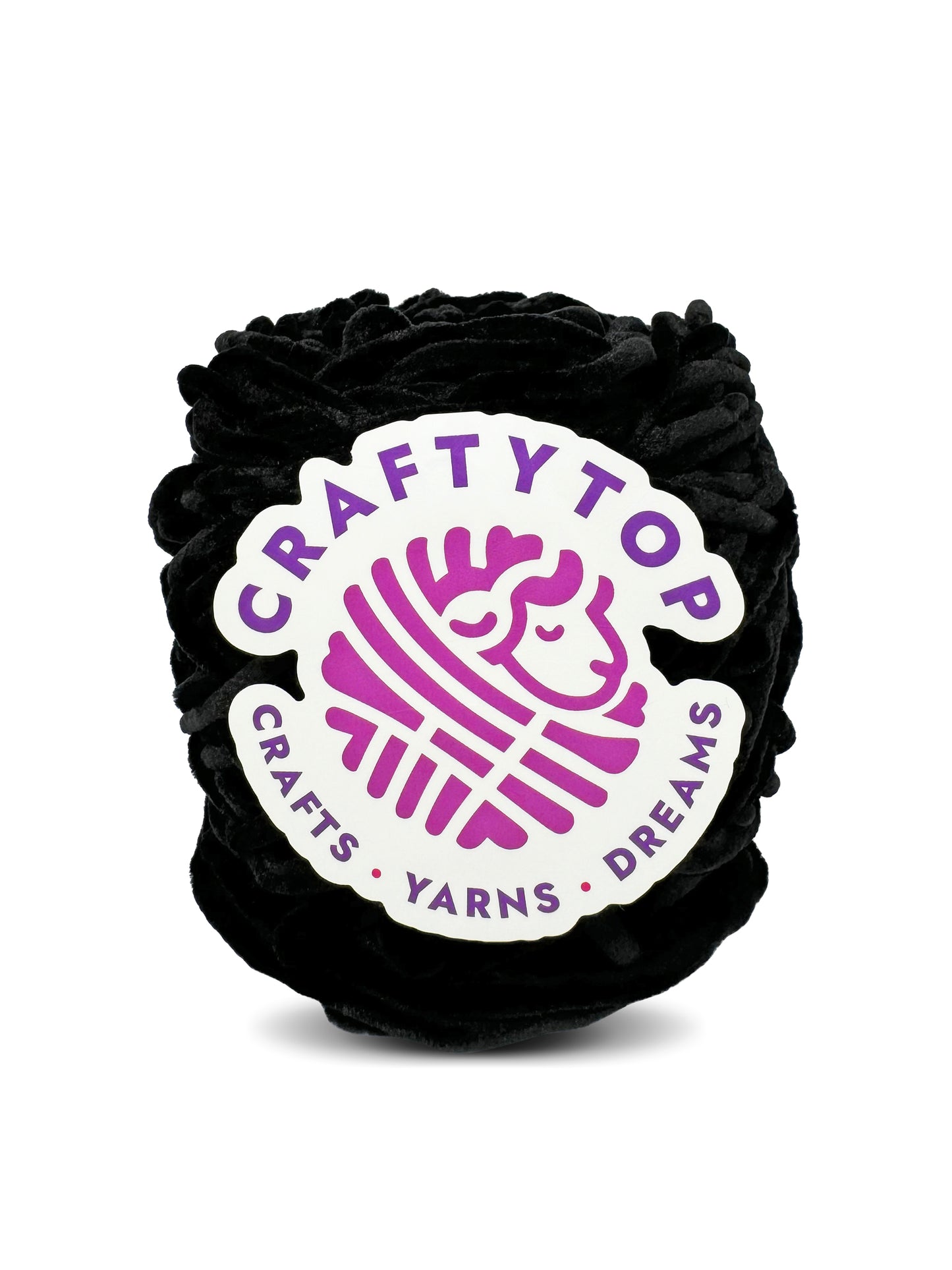 Craftytop baby velvet yarn skein with label – Quantum Black